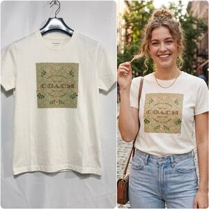 Coach C9784 Signature Logo Embroidery Floral Knot T-Shirt Women’s Cotton L NWT